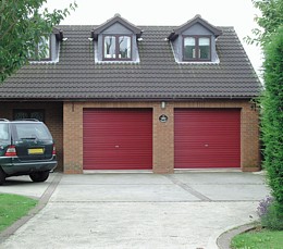 Steel line roller doors in red